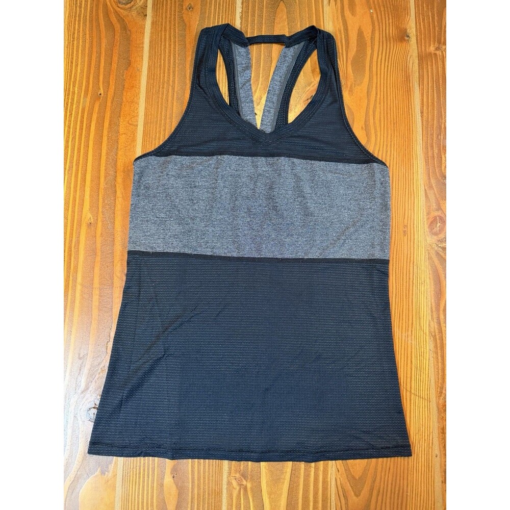 Lululemon Women’s Racerback Tank Top Black Gray Striped Size 6 Athletic